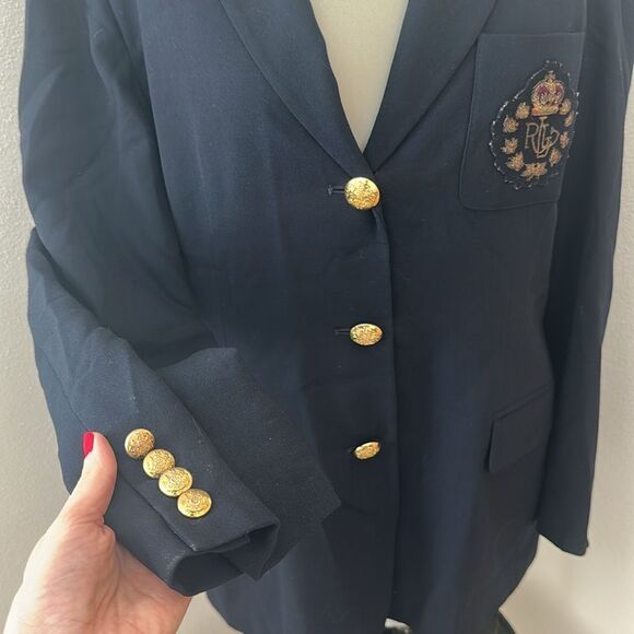 Ralph Lauren crest wool navy blazer gold button 14P lined - Picture 3 of 9